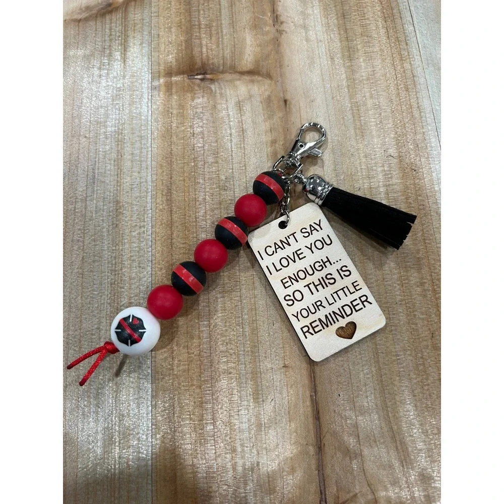 I can't say I love you enough Thin Red Line Silicone Bead Lobster Clasp Keychain